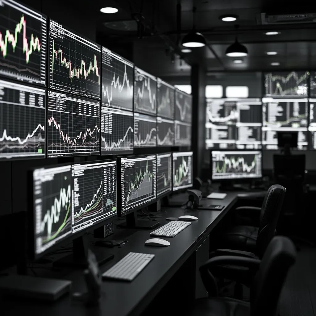 Análisis de datos financieros en centro de operaciones